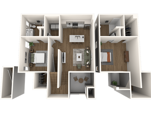 Floor plan for 2 beds, 2 baths, 1383 sqft